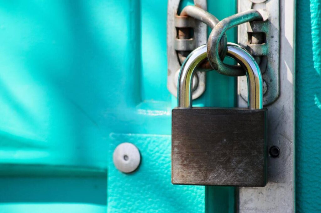 Padlock on a storage container